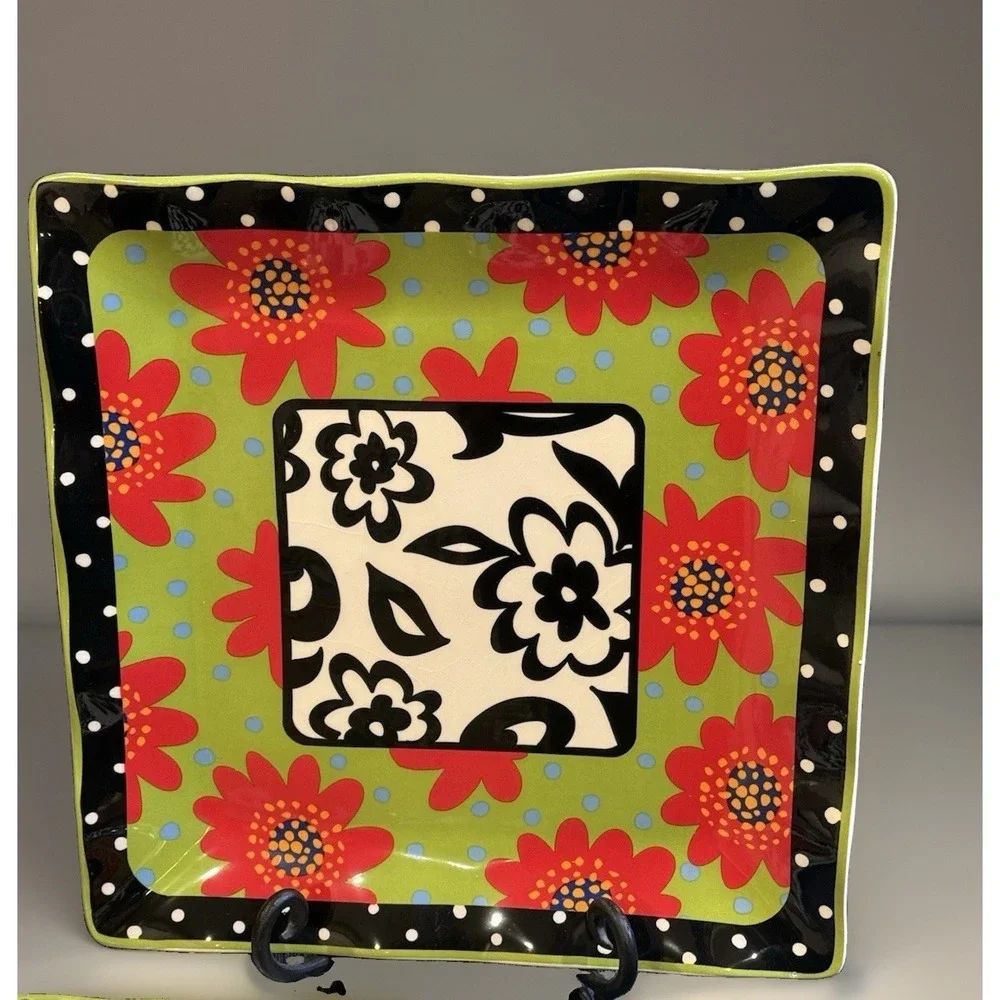 Set 2 Floral Ceramic Serving Plates Dish by Joyce Shelton Studios 11